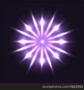 Neon round flower with sparks on dark background. Vector element for your design. Neon round flower with sparks on dark background.