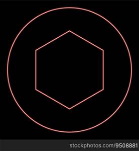 Neon rubber gasket puck under hexagon in circle red color vector illustration image flat style light. Neon rubber gasket puck under hexagon in circle red color vector illustration image flat style