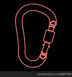 Neon safety hook or carabiner hook red color vector illustration image flat style light. Neon safety hook or carabiner hook red color vector illustration image flat style
