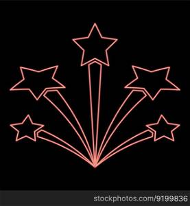 Neon salute with stars firework starry red color vector illustration image flat style light. Neon salute with stars firework starry red color vector illustration image flat style