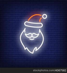 Neon Santa Claus shape. Festive sign element. Christmas concept for night bright advertisement. Vector illustration in neon style for Christmas, New Year, holiday