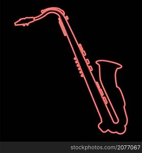 Neon saxophone red color vector illustration image flat style light. Neon saxophone red color vector illustration image flat style