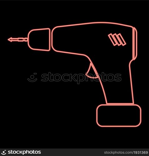 Neon screwdriver icon black color in circle outline vector illustration red color vector illustration flat style light image. Neon screwdriver icon black color in circle red color vector illustration flat style image