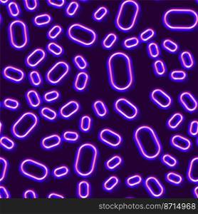 Neon seamless pattern with 80s style shiny shapes and glowing purple color