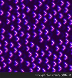 Neon seamless pattern with 80s style shiny shapes and glowing purple color
