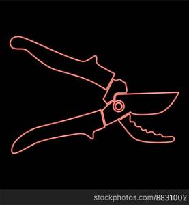 Neon secateur garden pruner pruning shears Clippers Hand scissors Manual cutting red color vector illustration image flat style light. Neon secateur garden pruner pruning shears Clippers Hand scissors Manual cutting red color vector illustration image flat style