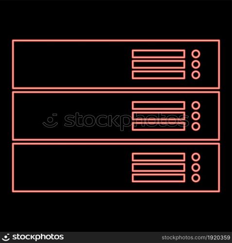 Neon server red color vector illustration flat style light image. Neon server red color vector illustration flat style image