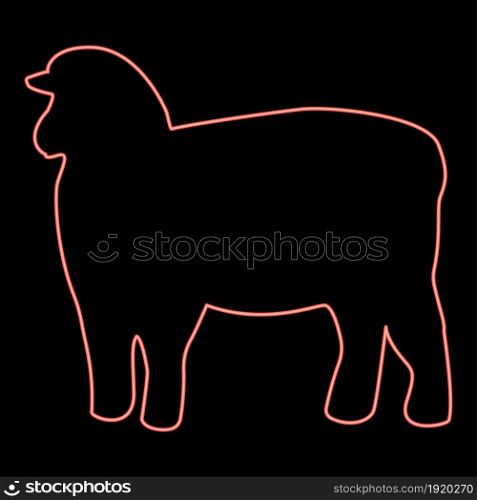 Neon sheep silhouette red color vector illustration flat style light image. Neon sheep silhouette red color vector illustration flat style image