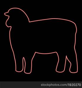Neon sheep silhouette red color vector illustration flat style light image. Neon sheep silhouette red color vector illustration flat style image