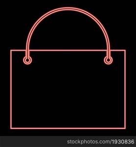 Neon shopping bag icon black color in circle outline vector illustration red color vector illustration flat style light image. Neon shopping bag icon black color in circle red color vector illustration flat style image