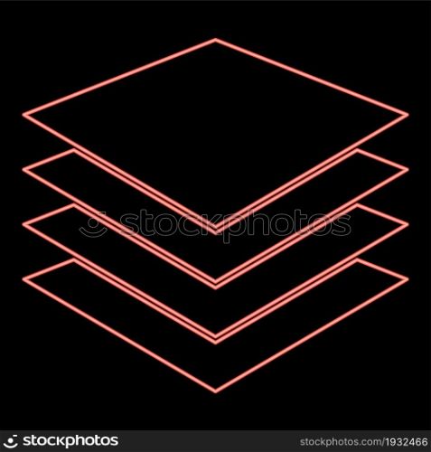 Neon sign list or pile of papers red color vector illustration flat style light image. Neon sign list or pile of papers red color vector illustration flat style image