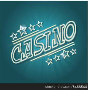 Neon sign, luminous word CASINO on dark background, vector.