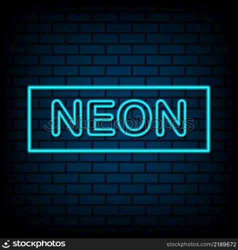 Neon sign of frame on brick wall background, vector illustration