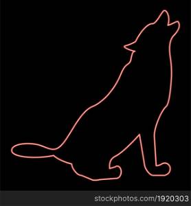 Neon silhouette of the wolf red color vector illustration flat style light image. Neon silhouette of the wolf red color vector illustration flat style image