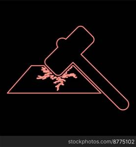 Neon sledge hammer breaks hard surface with formation of strong cracks icon black color vector illustration flat style simple image red color vector illustration image flat style light. Neon sledge hammer breaks hard surface with formation of strong cracks icon black color vector illustration flat style image red color vector illustration image flat style