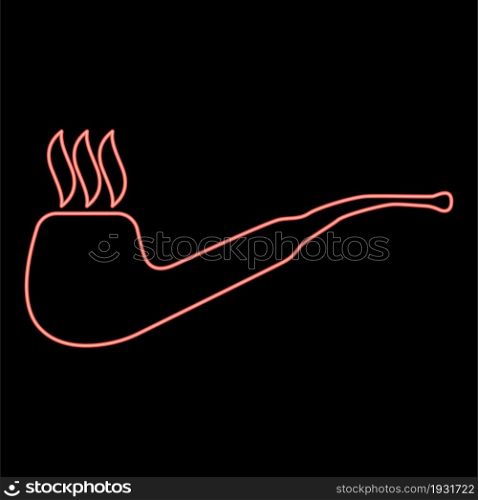 Neon smoking pipe red color vector illustration flat style light image. Neon smoking pipe red color vector illustration flat style image