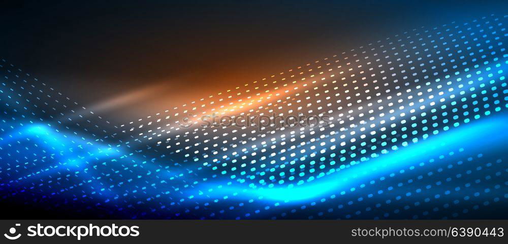 Neon smooth wave digital abstract background. Neon blue vector smooth wave digital abstract background