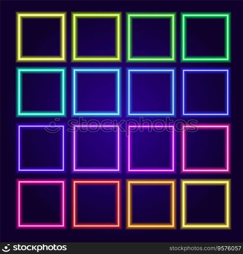 Neon square multi-colored frames isolated vector image