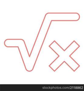 Neon square root of x axis red color vector illustration image flat style light. Neon square root of x axis red color vector illustration image flat style