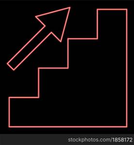 Neon stairs growth red color vector illustration flat style light image. Neon stairs growth red color vector illustration flat style image