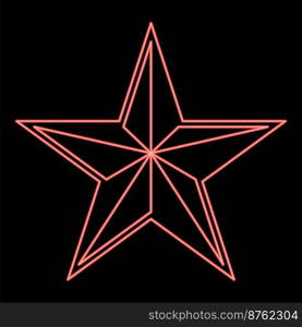 Neon star five corners Pentagonal star red color vector illustration image flat style light. Neon star five corners Pentagonal star red color vector illustration image flat style