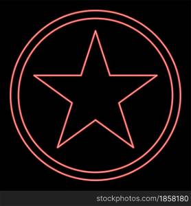 Neon star in circle red color vector illustration flat style light image. Neon star in circle red color vector illustration flat style image