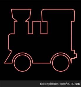Neon steam locomotive - train red color vector illustration flat style light image. Neon steam locomotive - train red color vector illustration flat style image