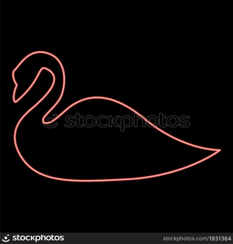 Neon swan icon black color in circle outline vector illustration red color vector illustration flat style light image. Neon swan icon black color in circle red color vector illustration flat style image