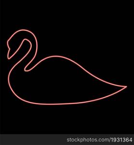 Neon swan icon black color in circle outline vector illustration red color vector illustration flat style light image. Neon swan icon black color in circle red color vector illustration flat style image