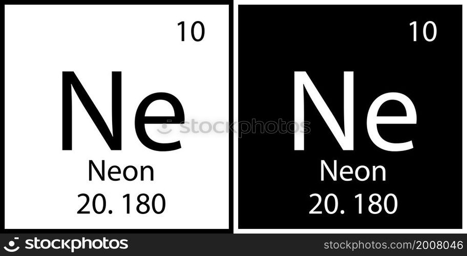 Neon symbol. Black white square. Atomic number. Chemical element. Periodic table. Vector illustration. Stock image. EPS 10.. Neon symbol. Black white square. Atomic number. Chemical element. Periodic table. Vector illustration. Stock image.