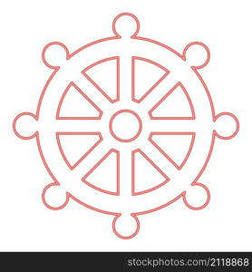 Neon symbol budhism wheel law religious sign red color vector illustration image flat style light. Neon symbol budhism wheel law religious sign red color vector illustration image flat style