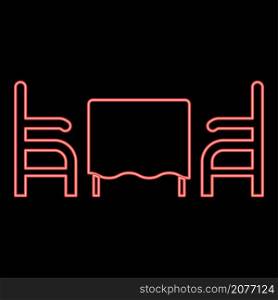 Neon table and two chair or armchair restaurant red color vector illustration image flat style light. Neon table and two chair or armchair restaurant red color vector illustration image flat style