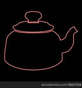 Neon teapot red color vector illustration flat style light image. Neon teapot red color vector illustration flat style image