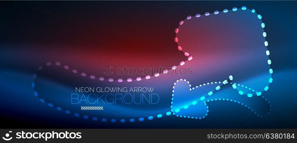 Neon techno arrow, digital abstract background. Neon blue techno arrow, digital vector abstract background