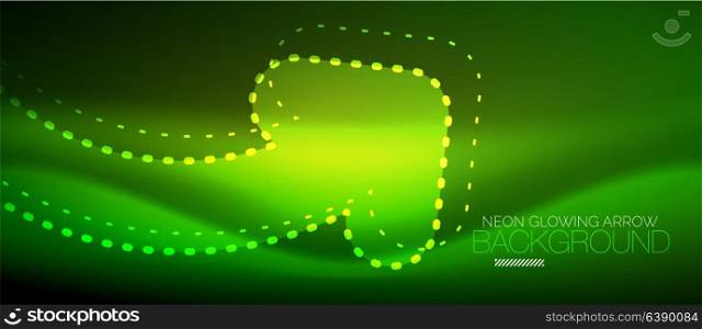 Neon techno arrow, digital abstract background. Neon green techno arrow, digital vector abstract background