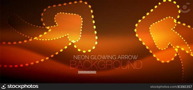 Neon techno arrow, digital abstract background. Neon techno orange arrow, digital vector abstract background