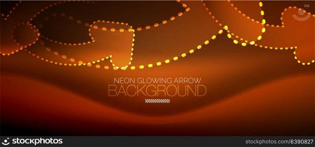 Neon techno arrow, digital abstract background. Neon techno orange arrow, digital vector abstract background