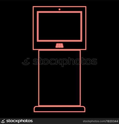 Neon terminal stand with touch screen red color vector illustration flat style light image. Neon terminal stand with touch screen red color vector illustration flat style image