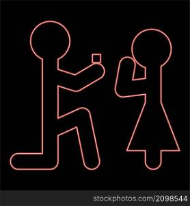 Neon the man makes an offer woman stick red color vector illustration image flat style light. Neon the man makes an offer woman stick red color vector illustration image flat style