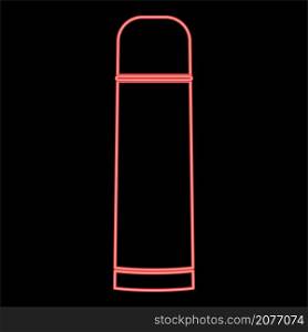 Neon thermos or vacuum flask red color vector illustration image flat style light. Neon thermos or vacuum flask red color vector illustration image flat style