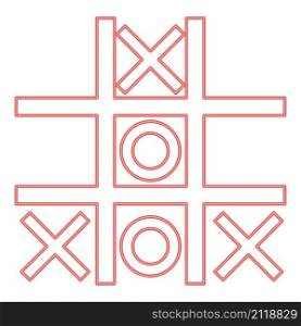 Neon tic tac toe game red color vector illustration image flat style light. Neon tic tac toe game red color vector illustration image flat style