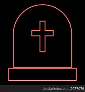 Neon tomb stone red color vector illustration image flat style light. Neon tomb stone red color vector illustration image flat style