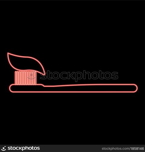 Neon tooth paste and brush red color vector illustration flat style light image. Neon tooth paste and brush red color vector illustration flat style image