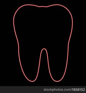 Neon tooth red color vector illustration flat style light image. Neon tooth red color vector illustration flat style image