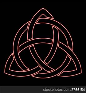 Neon triquetra in circle Trikvetr knot shape Trinity knot red color vector illustration image flat style light. Neon triquetra in circle Trikvetr knot shape Trinity knot red color vector illustration image flat style