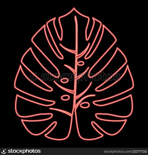Neon tropical leaf red color vector illustration image flat style light. Neon tropical leaf red color vector illustration image flat style