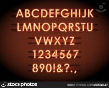 Neon tube letters vector. Neon vector letters and numbers. Neon tube lights text
