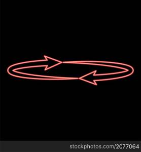 Neon two arrows on the . angle 360 red color vector illustration image flat style light. Neon two arrows on the . angle 360 red color vector illustration image flat style