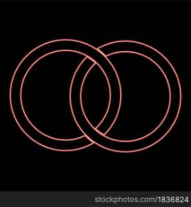 Neon two bonded wedding rings red color vector illustration flat style light image. Neon two bonded wedding rings red color vector illustration flat style image