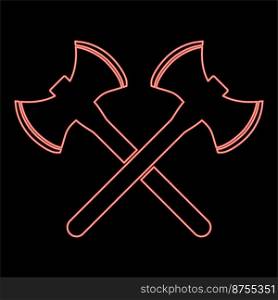 Neon two double-faced viking axes red color vector illustration image flat style light. Neon two double-faced viking axes red color vector illustration image flat style